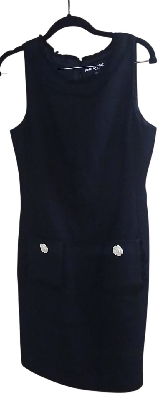 KARL LAGERFELD PARIS BLACK TWEED SQUARE NECKLINE A LINE SILHOUETTE LINED SZE 6